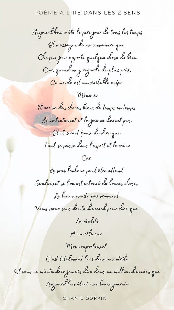 Image montrant un poème écrit par une adulte à lire dans les deux sens