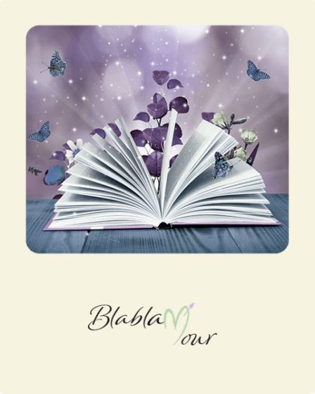 Image montrant un livre duquel sortent des papillons et des fleurs