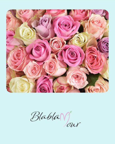 Image montrant un bouquet de roses pastel et multicolore