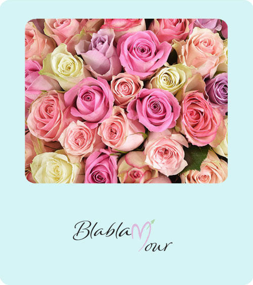 Image montrant un bouquet de roses pastel et multicolore